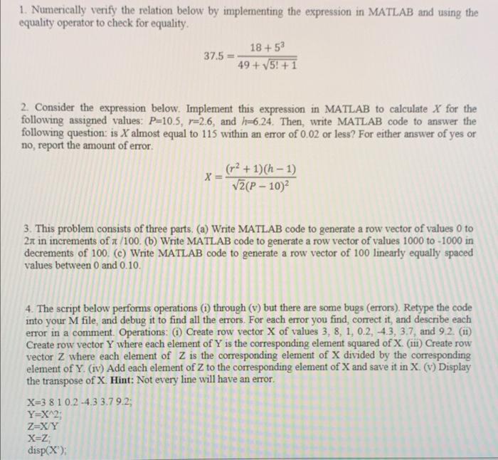 Help please! 1. Numerically verify the relation below by implementing the expression