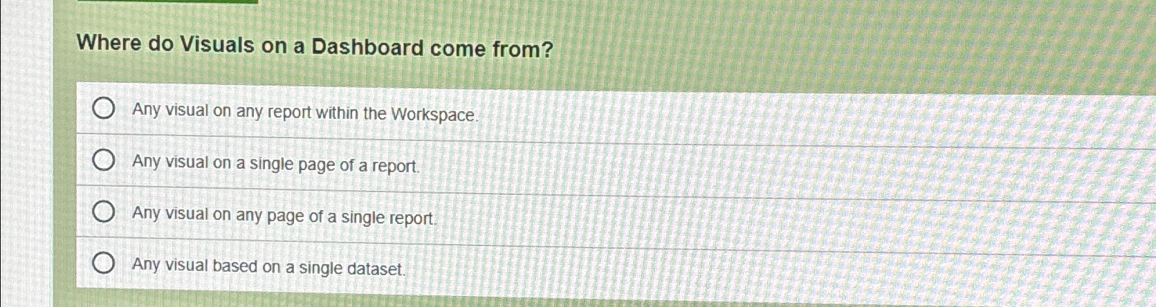  Where do Visuals on a Dashboard come from? Any visual on