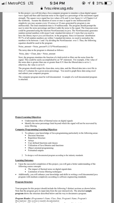  The program for this project should include the following 5 distinct