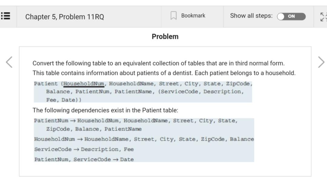 Chapter 5, Problem 11 RQ Bookmark Show all steps: ON Problem