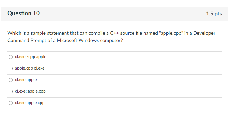  Question 10 1.5 pts Which is a sample statement that can