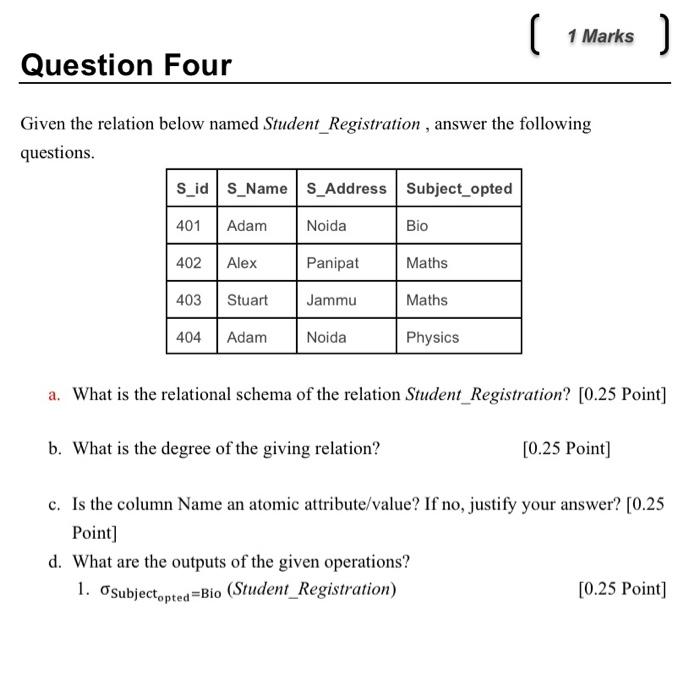 relations R and S, as given below: R S A 1 A