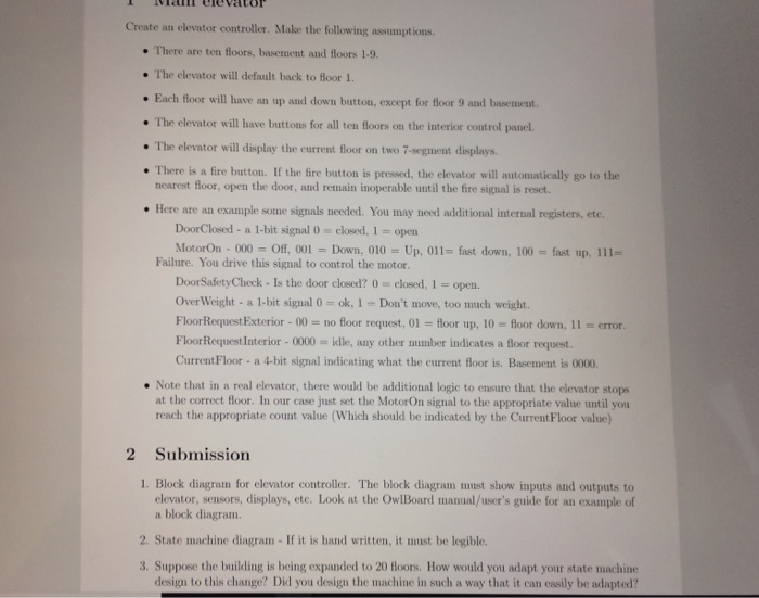  Create an elevator controller. Make the following assumptions. . There are
