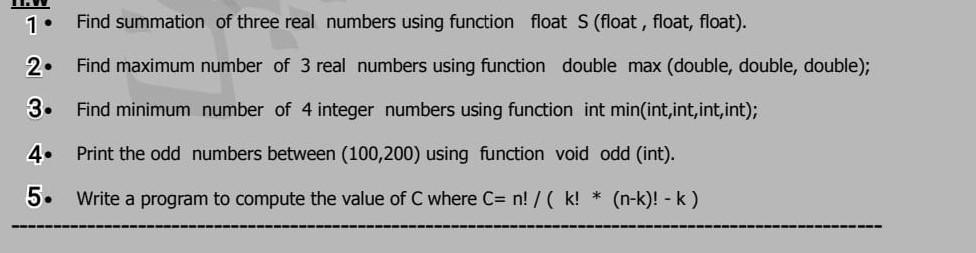  1 Find summation of three real numbers using function float S