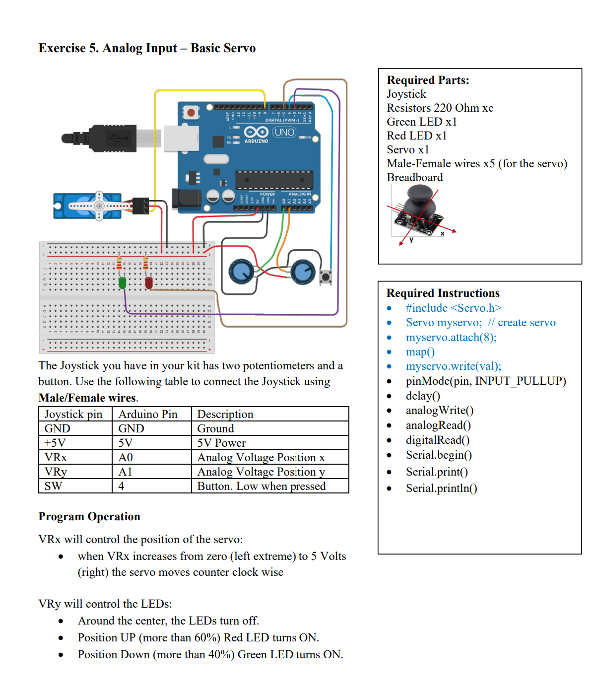  Exercise 5. Analog Input - Basic Servo (Just do the programming