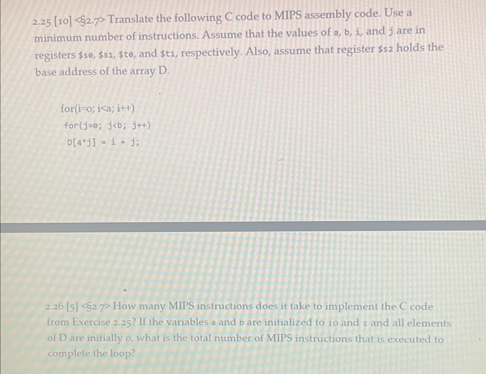  (:2.25[10]$?2.7:} Translate the following C code to MIPS assembly code. Use