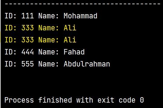 solve the error Java. print Ali two time without adding Faisal. public