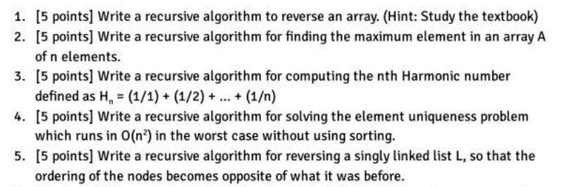 PLEASE ANSWER THESE IN JAVA TIME COMPLEXITY 1. [5 points) Write a