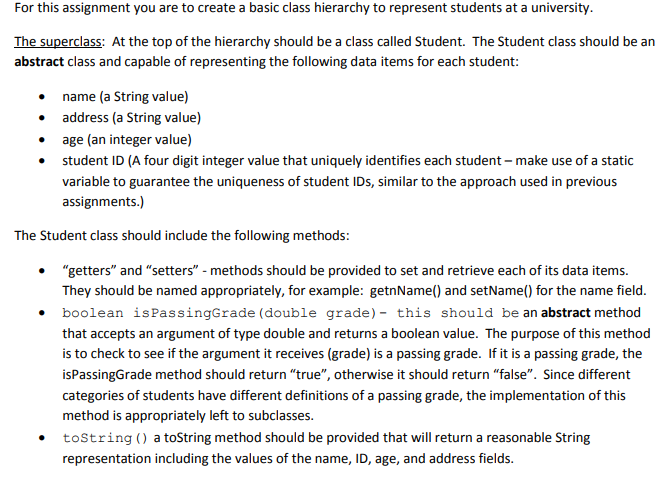  For this assignment you are to create a basic class hierarchy