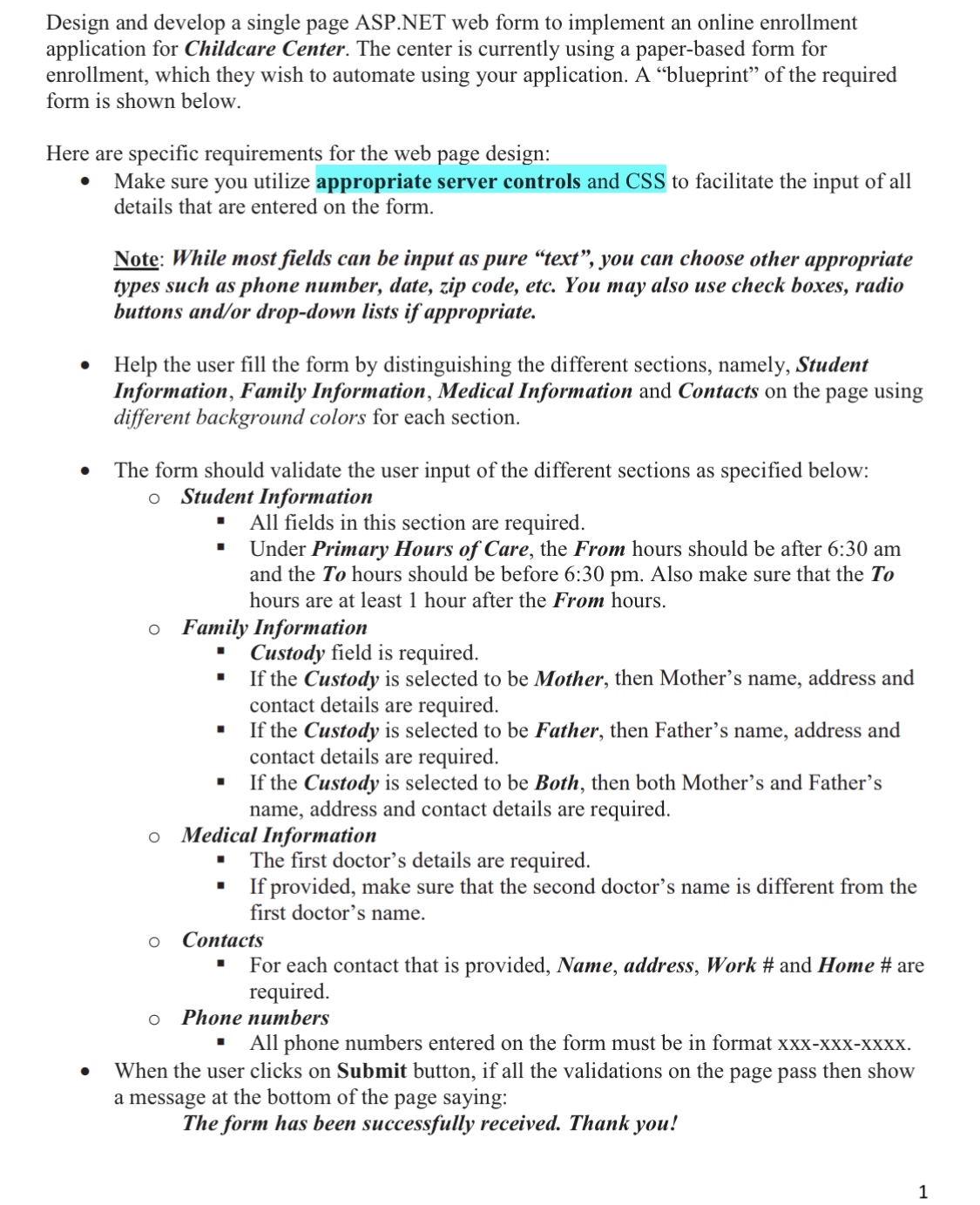  Design and develop a single page ASP.NET web form to implement