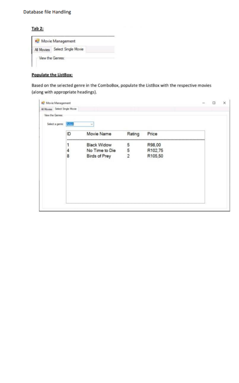 on the selected genre in the ComboBox, populate the ListBox with the