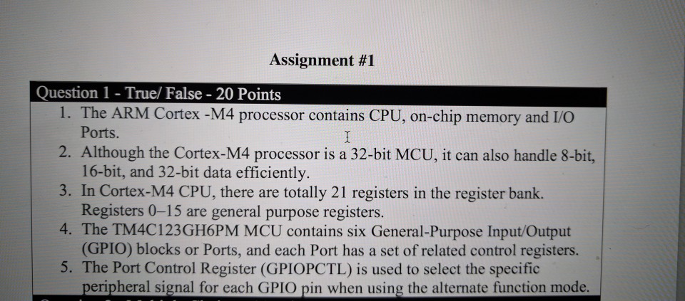  Assignment #1 Question 1 - True/ False 20 Points 1. The