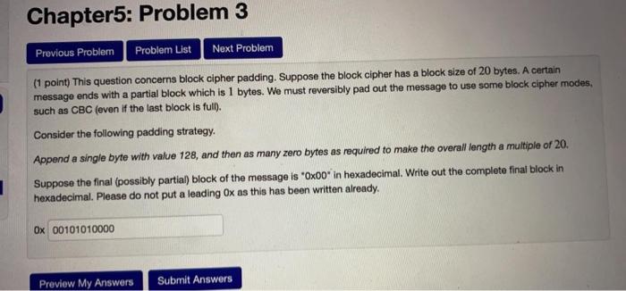  Chapter 5: Problem 3 Previous Problem Problem List Next Problem (1