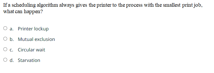  If a scheduling algorithm always gives the printer to the process