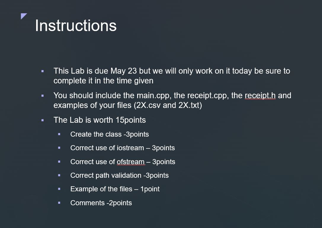 we will simulate a receipt - You will create a class that