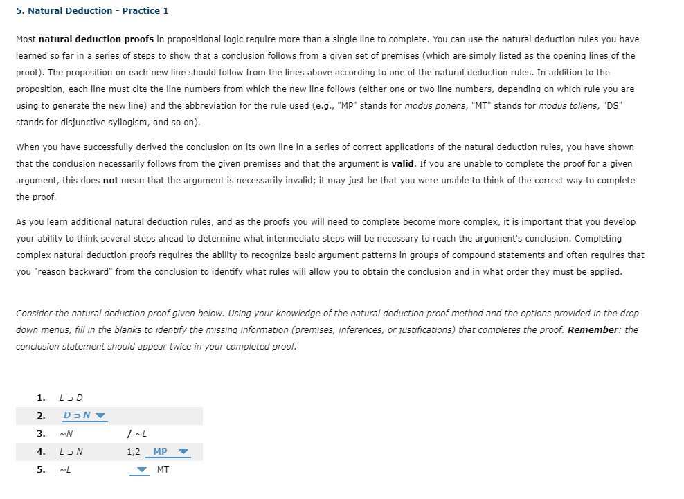  5. Natural Deduction - Practice 1 Most natural deduction proofs in