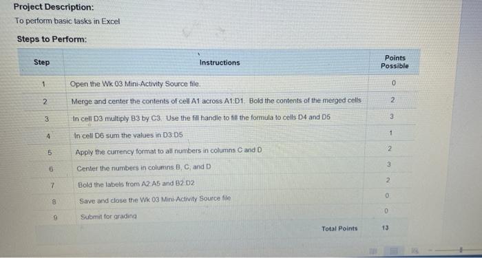  Project Description: To perform basic tasks in Excel Steps to Perform: