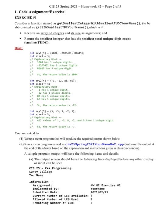 #2 - Page 1 of 5 Turn In: 1. Exereise #1 -