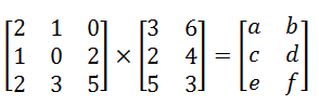  When calculating the matrix multiplication illustrated above, what would e be?