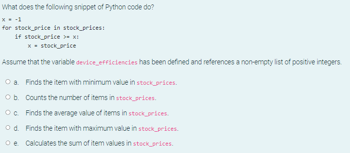What does the following snippet of Python code do? x=1 for