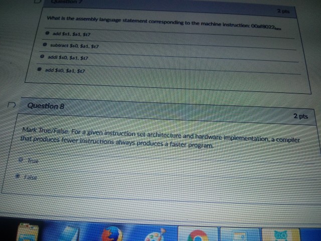 2 pts What is the assembly language statement corresponding to the