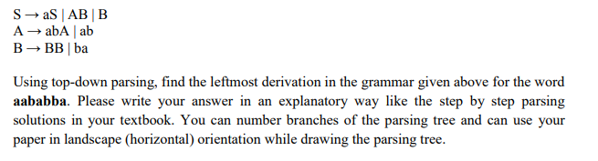  SaS | ABB A abA ab BBB ba Using top-down parsing,