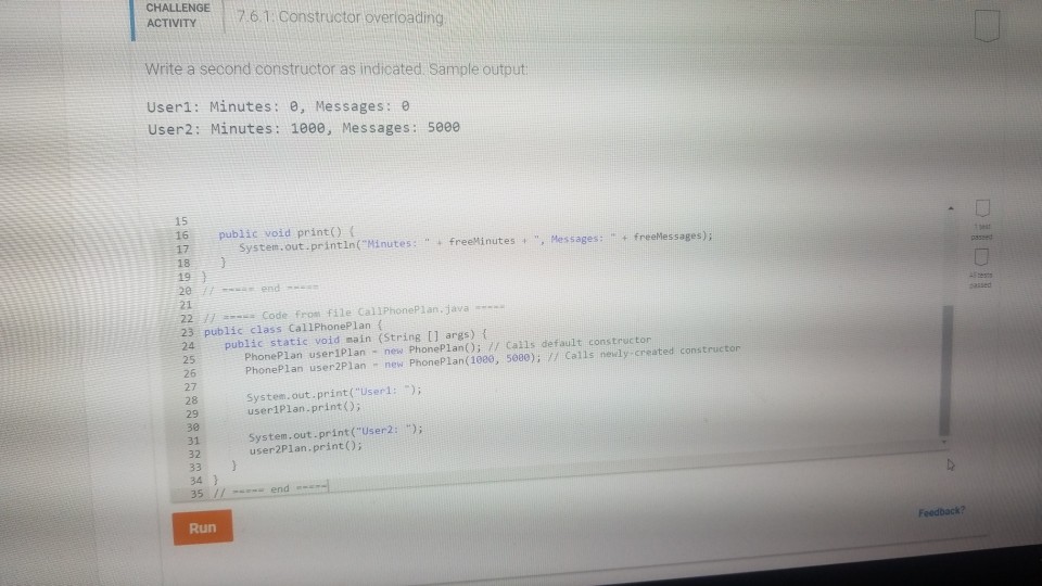 a second constructor as indicated Sample output User1: Minutes: e, Messages: e