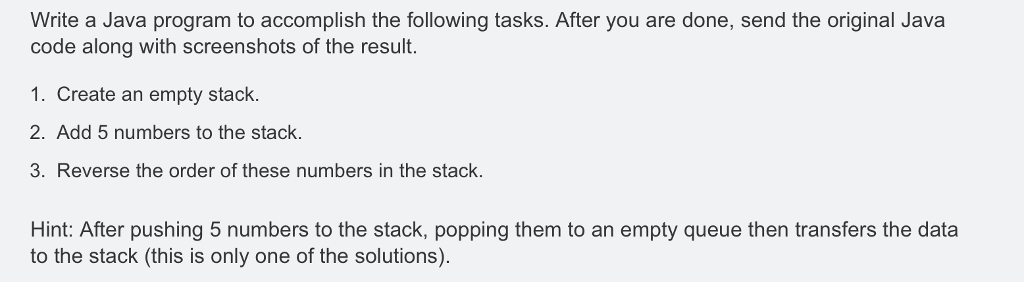  Write a Java program to accomplish the following tasks. After you