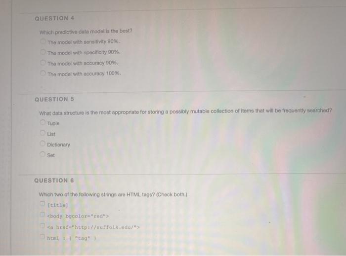  QUESTION Which predictive data model is the best? The model with