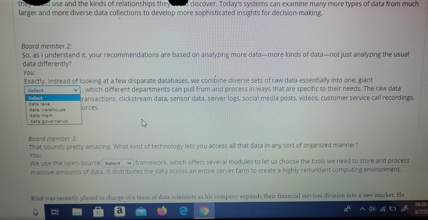 redundancy. Identify the type of database best suited to each scenario. Relational
