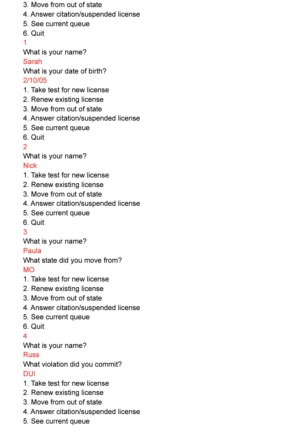 help the Department of Motor Vehicles (DMV) to organize people coming into