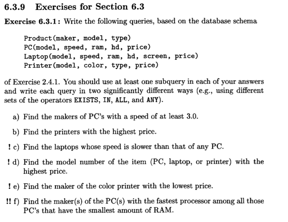 MySql Database,, Please Answer all Questions. Make sure to put subquery also