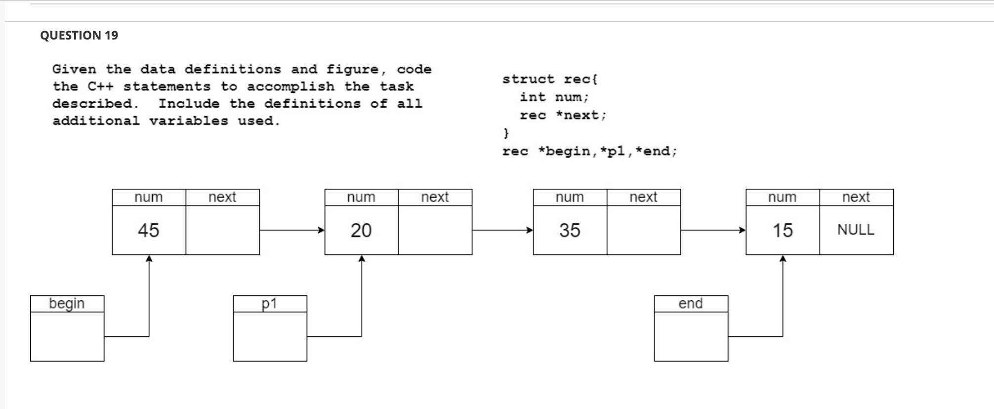 QUESTION 19 Given the data definitions and figure, code the C++