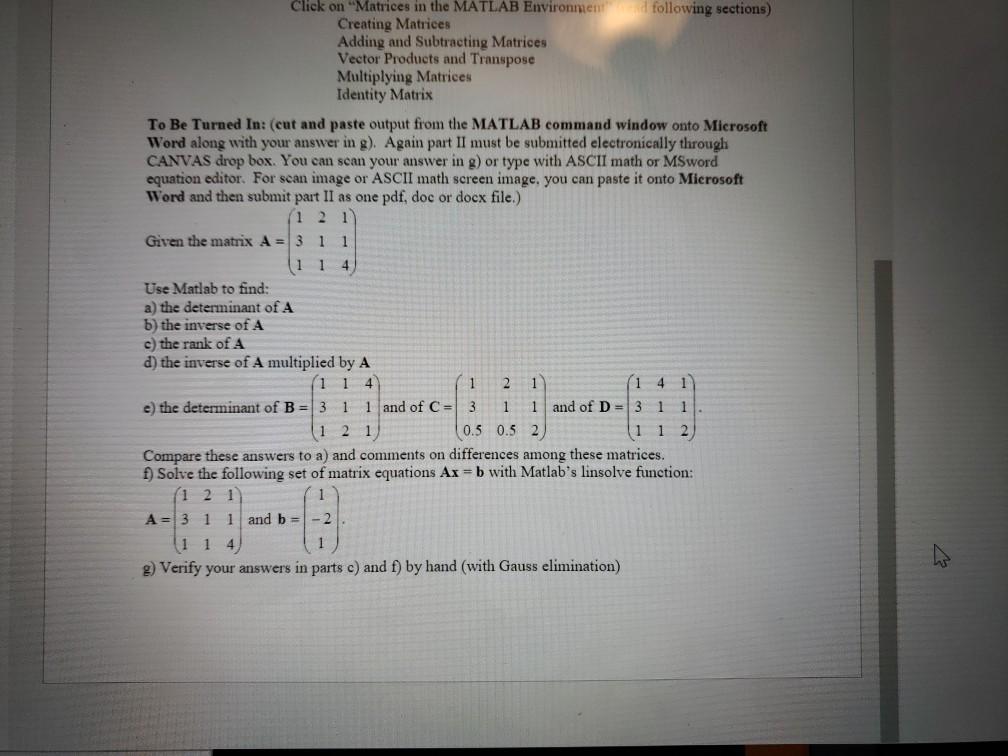  Please only solve: Part e) Part f) Part g) Using MATLAB