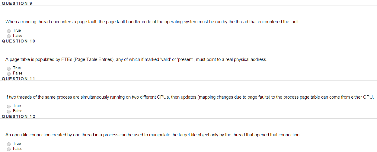 Please answer the 4 multiple choice questions below: When a running thread