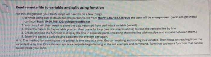 Bash - Read remote file to variable and split using function Read