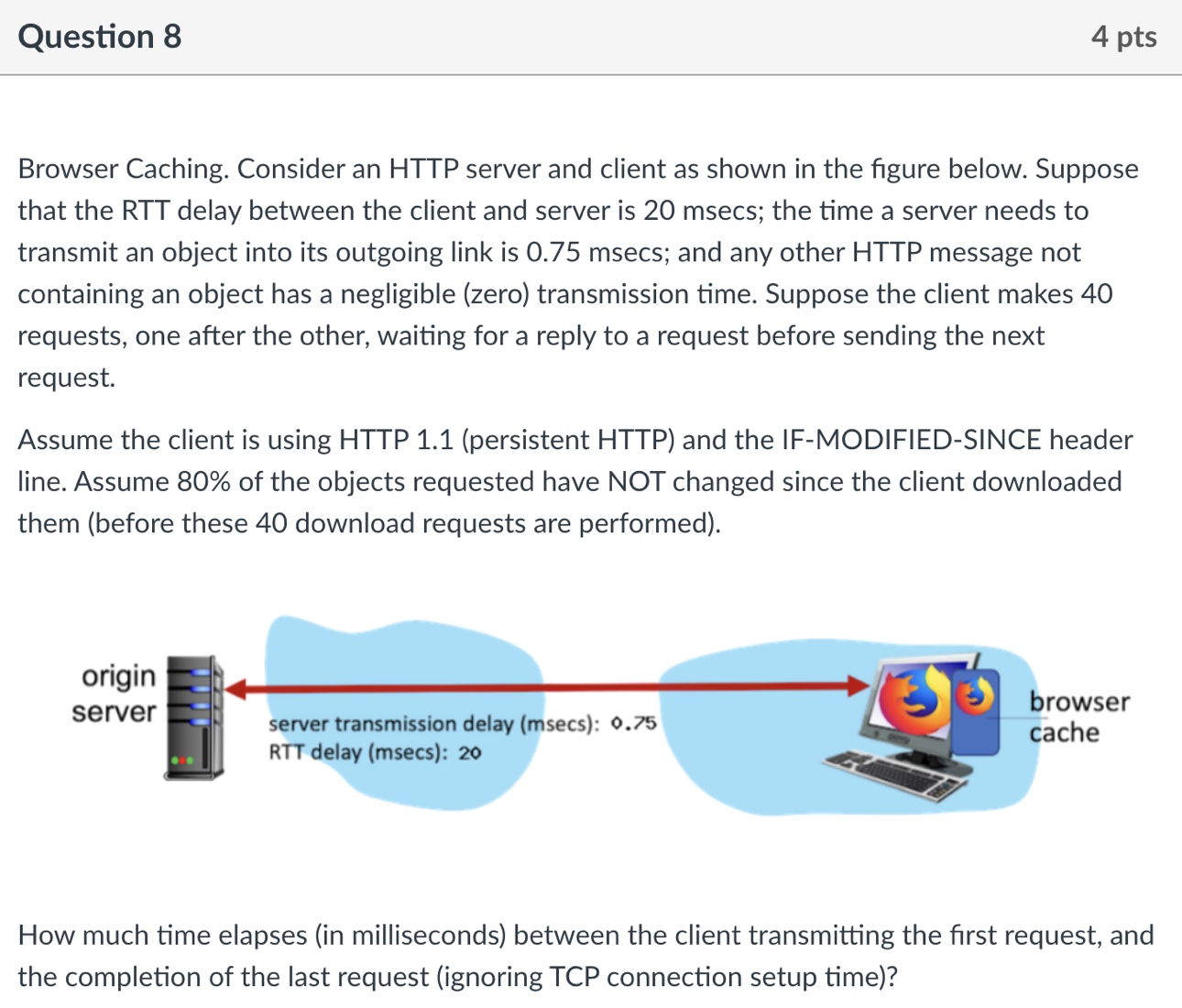  Question 8 4 pts Browser Caching. Consider an HTTP server and