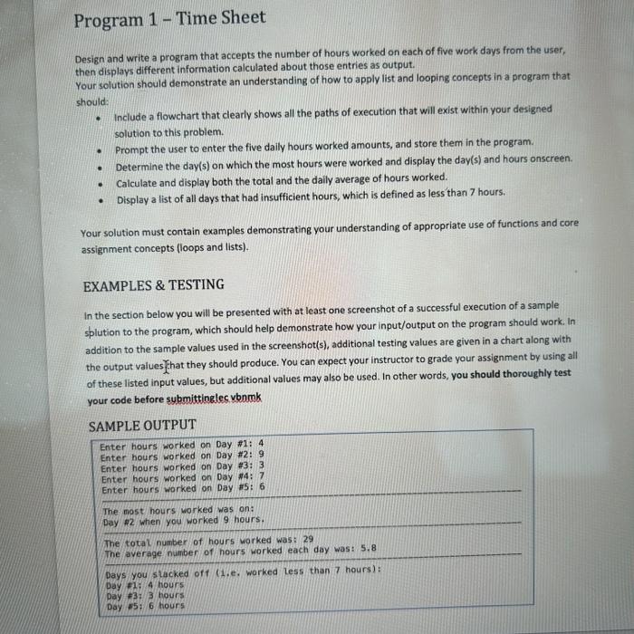 Via Javascript Program 1 - Time Sheet Design and write a program