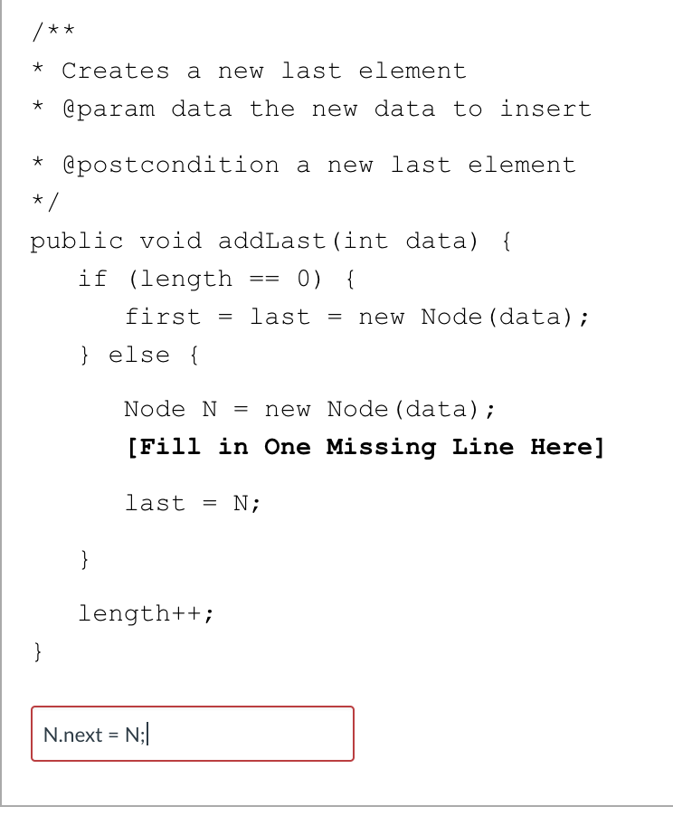 For JAVA using a linked list. Add element to the end of