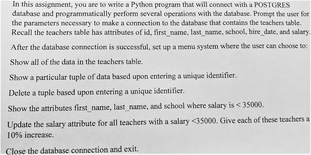  In this assignment, you are to write a Python program that