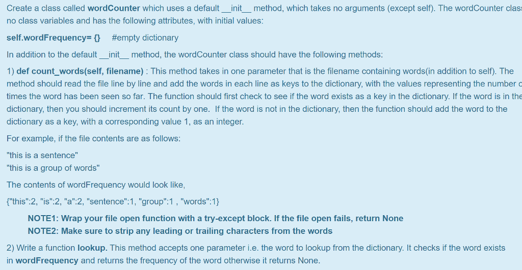  Use Python 2 Please! Create a class called wordCounter which uses