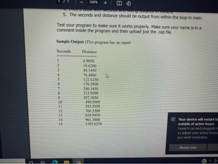 a Raptor program that computes how many meters an object falls in