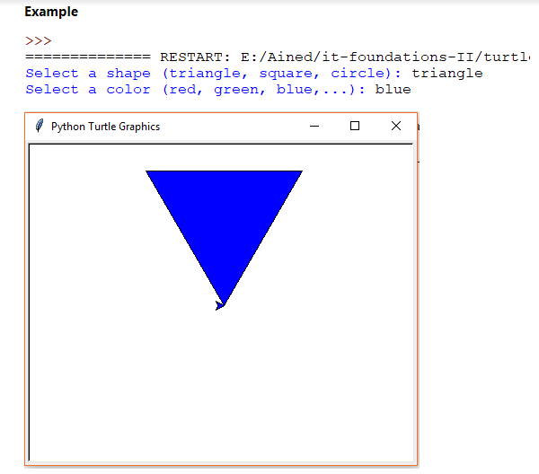 1. Turtle graphics Ask user for the shape to draw (triangle, square,