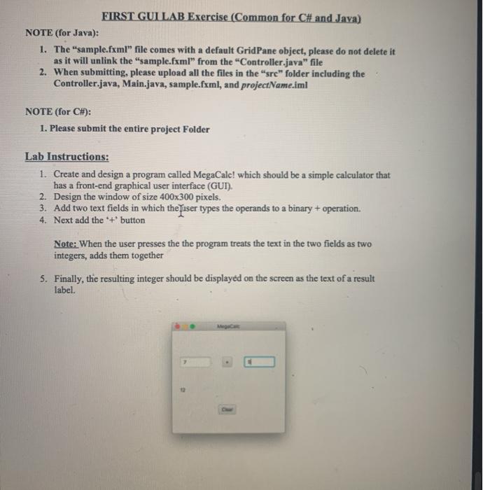 C# Source Code Needed FIRST GUI LAB Exercise (Common for C# and