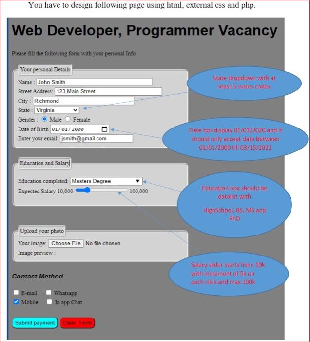  You have to design following page using html, external css and
