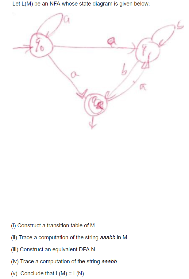 Let L(M) be an NFA whose state diagram is given below