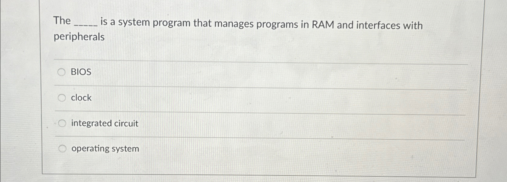  The is a system program that manages programs in RAM and