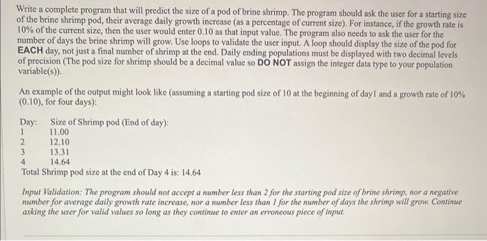  Write a complete program that will predict the size of a