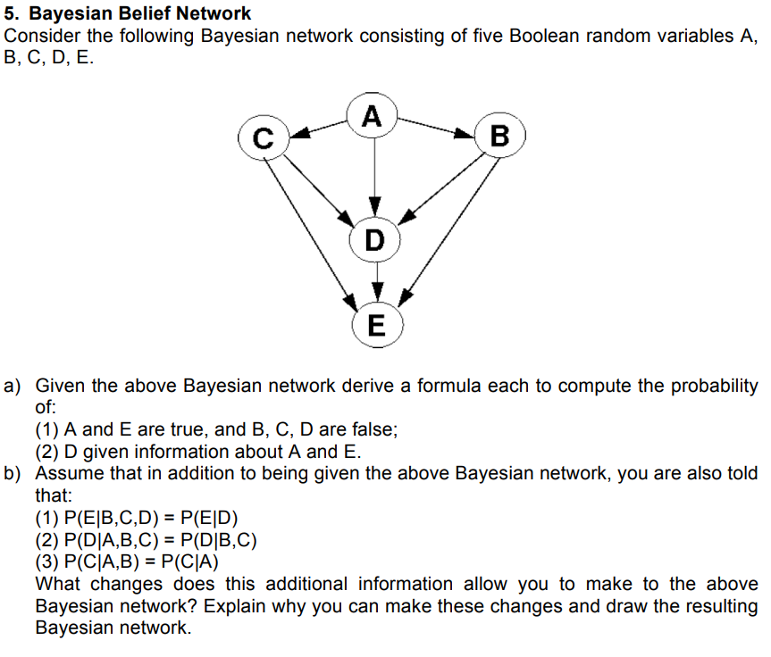  5. Bayesian Belief Network Consider the following Bayesian network consisting of
