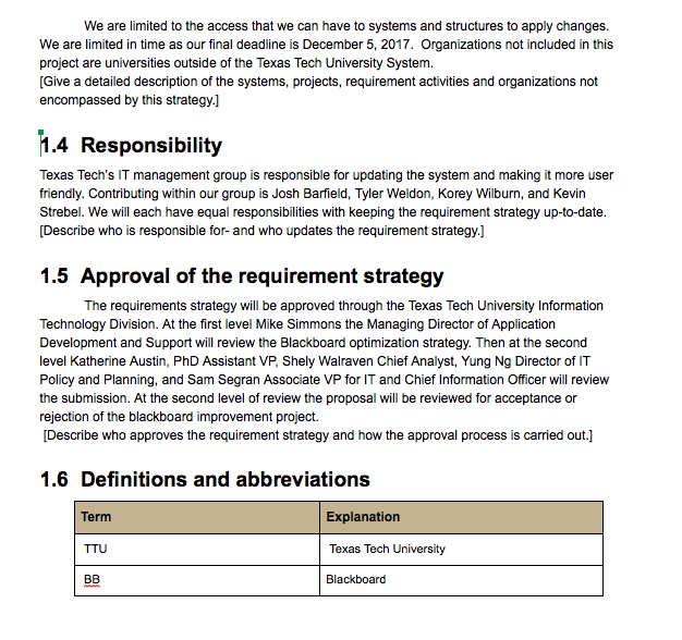 This is a requirement planning sheet. Blackboard Optimization / Requirements Plan Assignment
